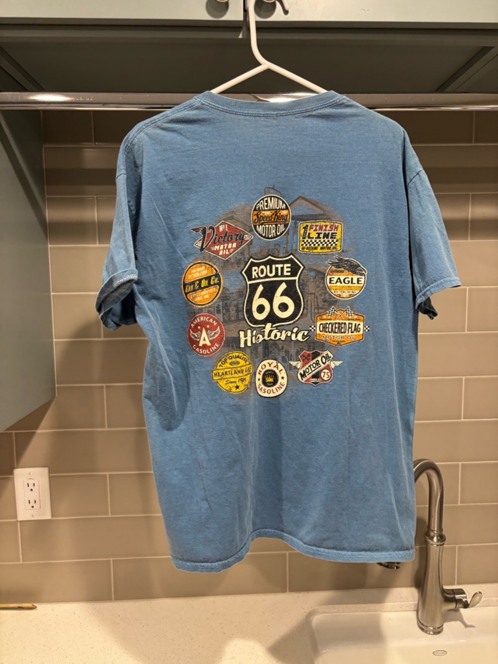 Historic Route 66 Graphic Blue Tee Size L Prairie Mountain